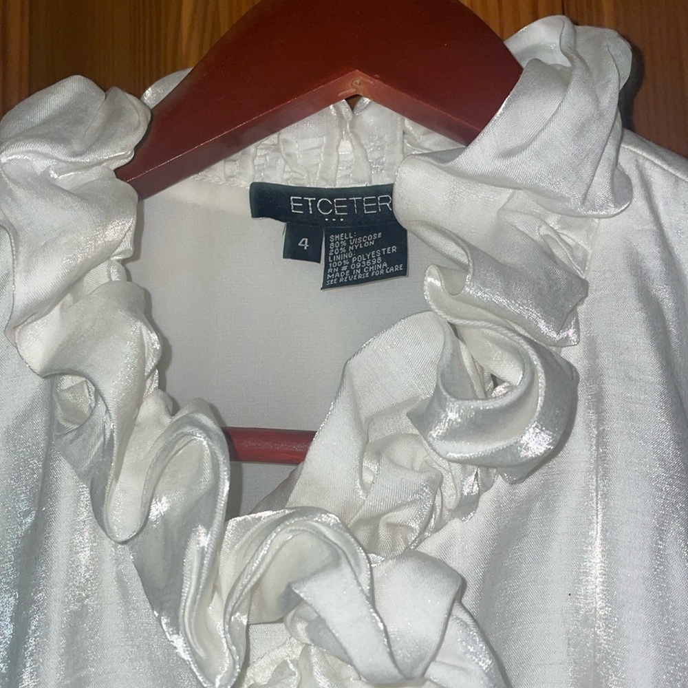 Lady’s Silky White Ruffled Tailored Vest by Etcetera